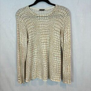J. McLaughlin Cream Croc-Pattern Crew Neck Sweater